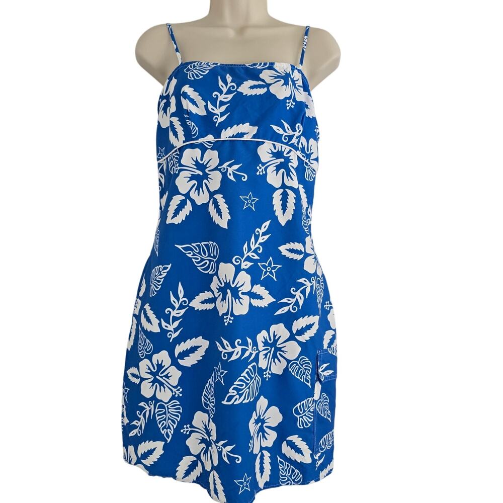 Vintage Hana 70s Surf Style Tropical Mini Slip Dress Blue Size S/M Made in USA - Picture 2 of 11